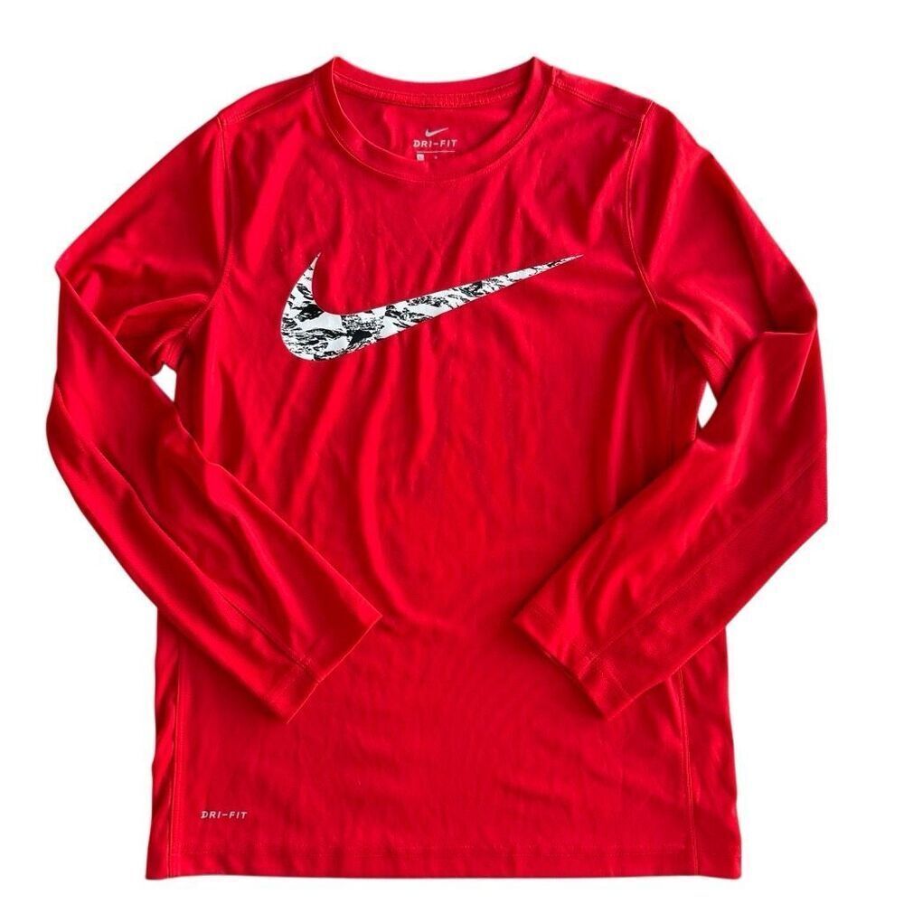 Nike Red Dri-Fit Long Sleeve Athletic Shirt Camo Swoosh Kids Large